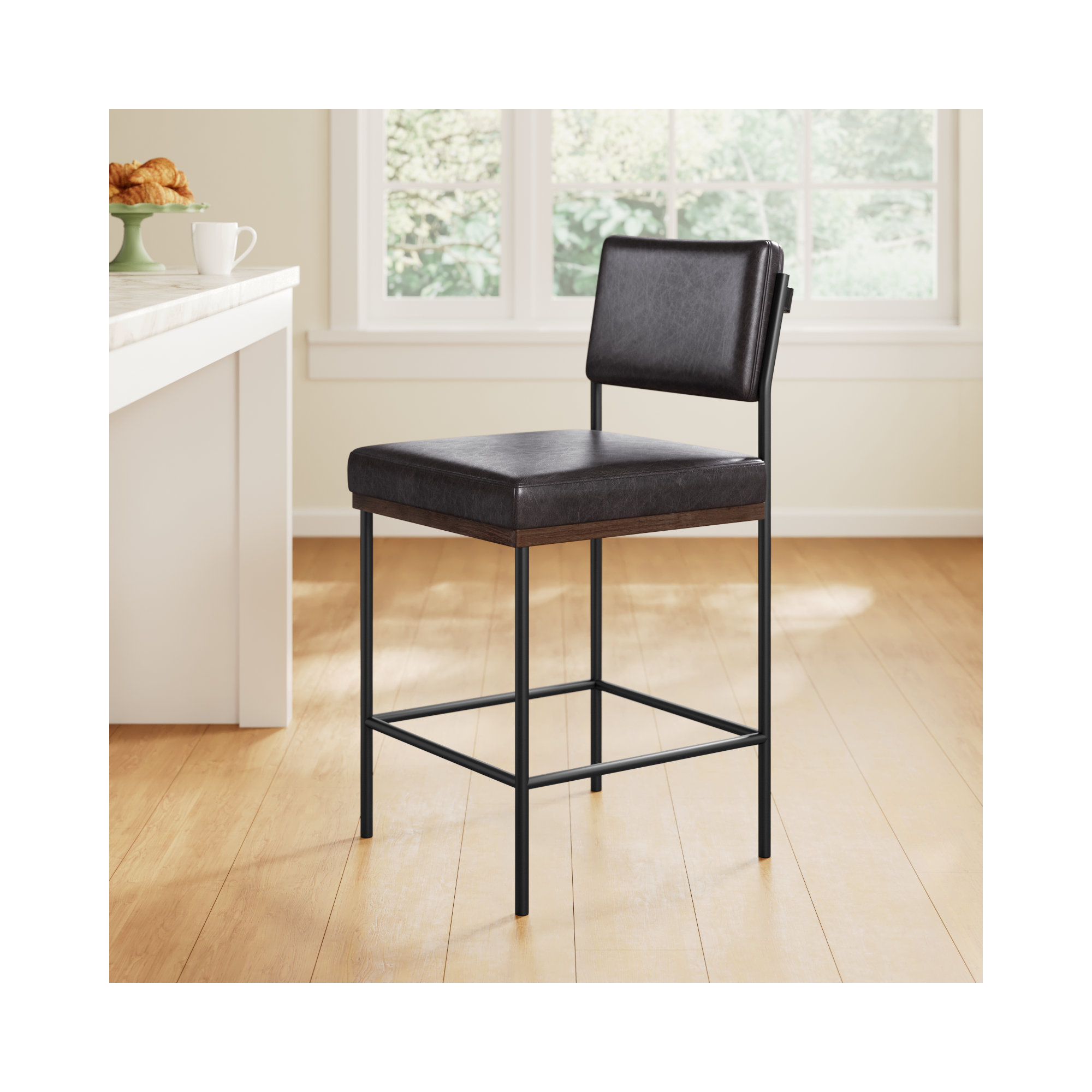 Popovich Stool, Counter Stool (26.42" Seat Height), Sonoma Black/Genuine Leather