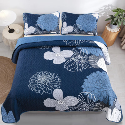 3 Pieces Floral Printed Quilt Set All Season Lightweight Bedspread Set with Shams