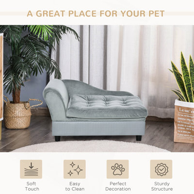 Lit pour chien de luxe luxueux pour petits chiens avec rangement caché, petit canapé pour chien avec mousse souple de 3 po, canapé-lit pour chien, lit pour chien Cushy, mobilier pour animaux de compagnie moderne pour chiots et petites races, gris