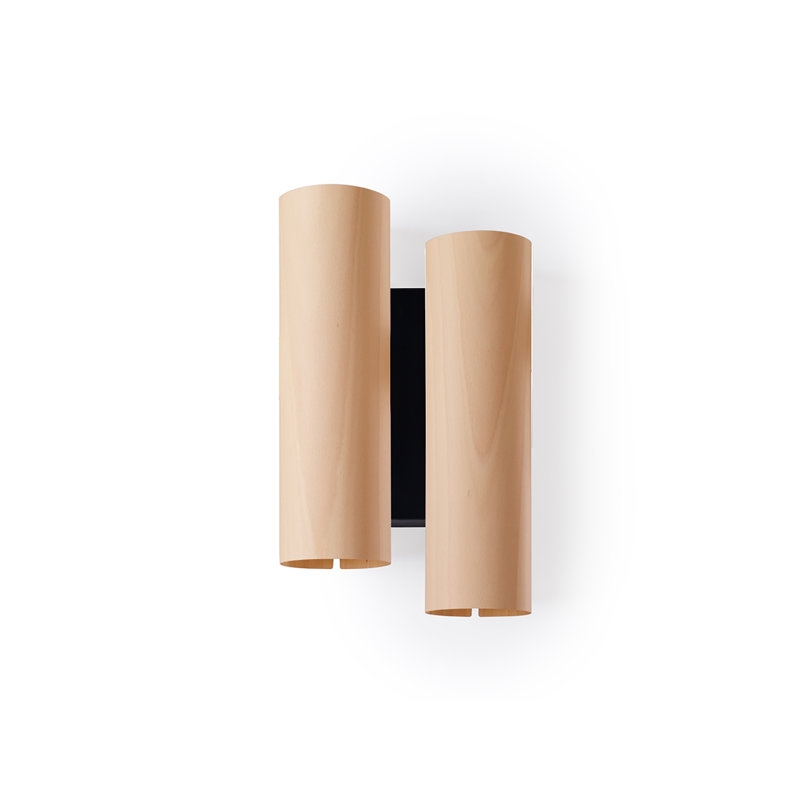 Black Note 2 - Light LED Flush Mounted Sconce, Matte Black, 3000K, Natural Beech