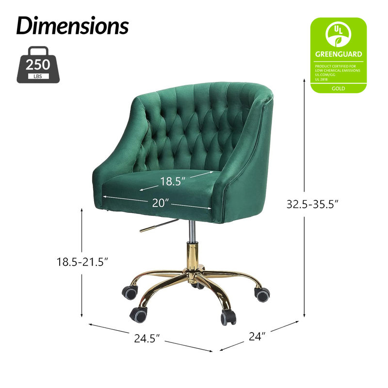 Chaise de travail en velours Doreen, Velours vert