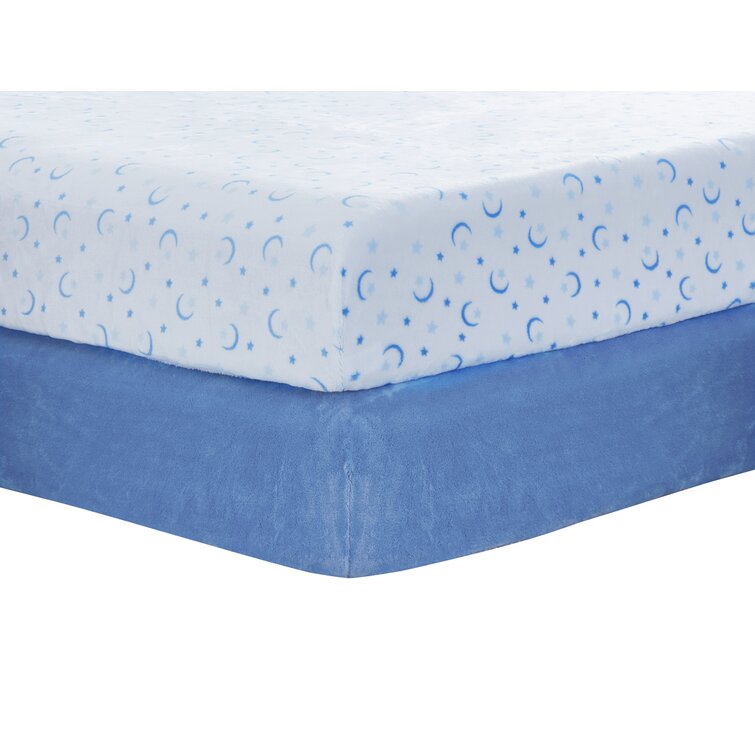 Cozy Fleece Microplush Crib Sheets, Blue/White with Moon and Stars