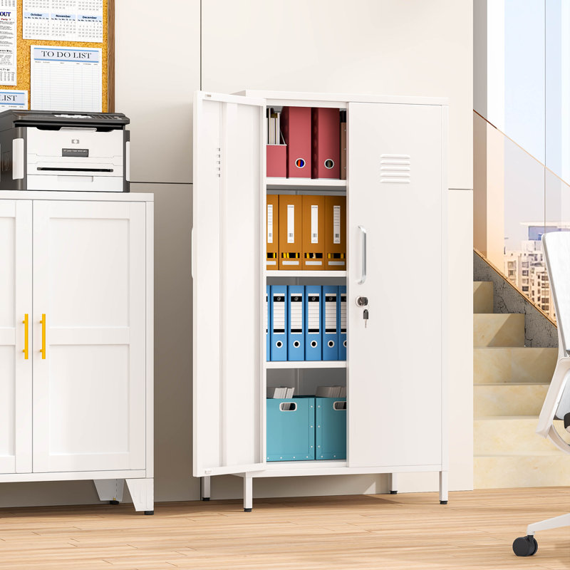 Modern Metal Office Storage Cabinet with Adjustable Shelves, Steel Locker Cabinet for Office/Living Room/Bedroom/Bathroom