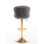 Two Bar Stools In Grey, Footrest & Base, Mechanical Lifting To Alter Height, Velvet + Golden Leg Ornate 2pcs Stools, Grey Colour, For Adjustable Style
