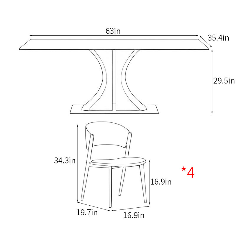 Simple light luxury rectangular dining table sets, 29.5"H x 63"L x 35.4"W