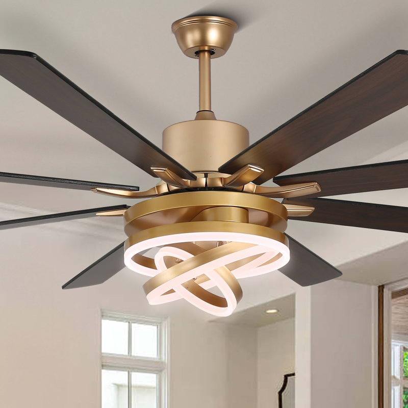 72" Modern Gold Large Ceiling Fan with Dimmable LED Light and Remote Control, 6 Speeds Quiet DC Motor  Reversiable with DIY Shade for Living Room