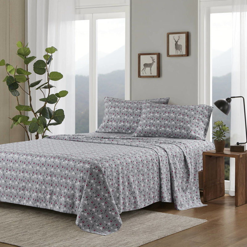 Ensemble de 4 sauts de ski gris, flanelle 100% coton, brossé pour une texture douce et riche, matelas pour lit simple / double 12 po, grand / très grand / très grand 14 po de profondeur, avec 1 drap-housse et 2 taies d'oreiller
