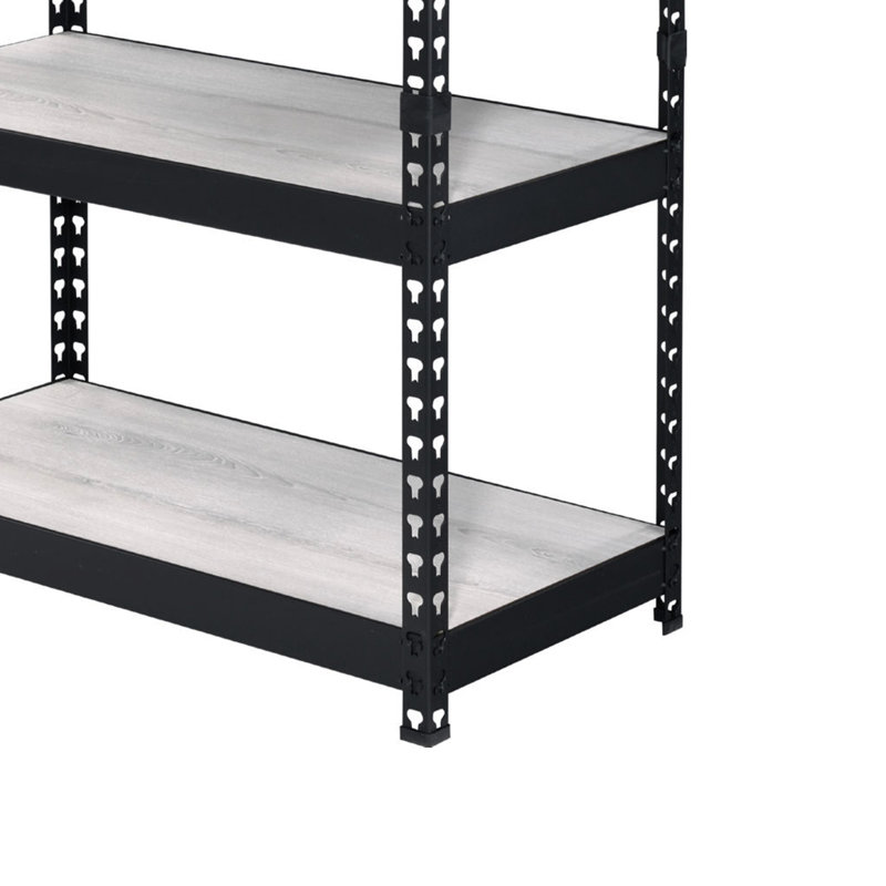 Bibliothèque rectangulaire à 4 niveaux avec tablette réglable, structure en métal dans un abat-jour noir, effet de mélange de couleur naturelle, Kd Design pour tracas - installation, 32 tablettes de profondeur, 17 de largeur, 48 de hauteur