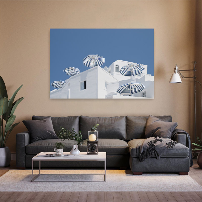 Blue Striped Umbrellas 1 Piece Wrapped Canvas Wall Art, 152.4 cm H x 101.6 cm W