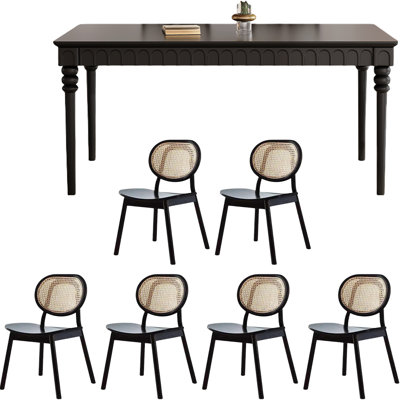 Retro Black Rectangular Solid    Wood Dining Set