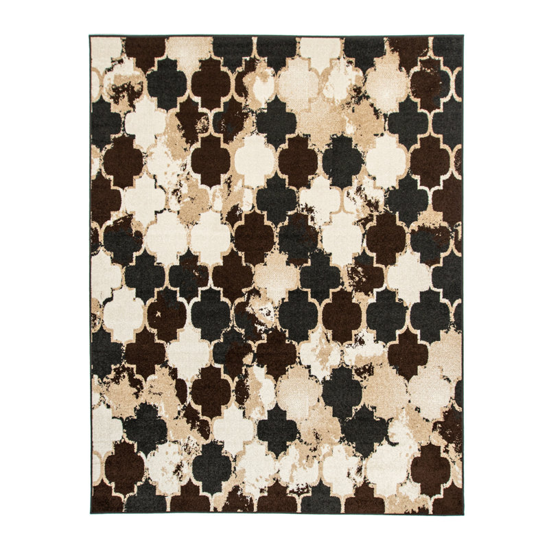 Tapis noir à motif géométrique Slayton, Rectangle 5 pi x 8 pi