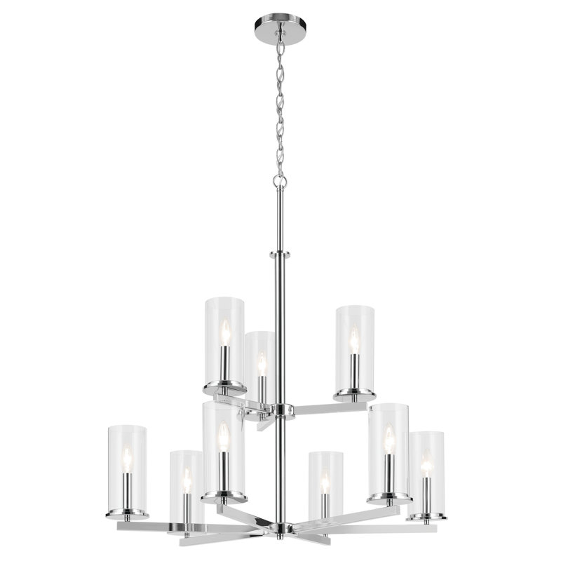 Lustre 9 lumières 32,5 "à 2 niveaux, Chrome