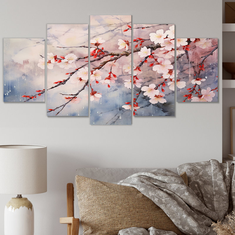 " Flower Whispers Cherry Blossoms " 5 Piece Art Mixed Media Print