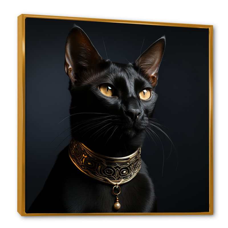Portrait de chat oriental Opulence, H 24 po x l 24 po x P 1 po, Cadre flottant doré