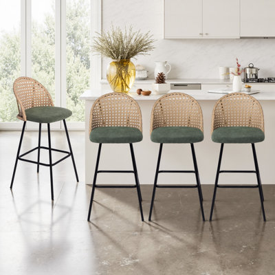 Upholstered Rattan Back Counter & Bar Stool