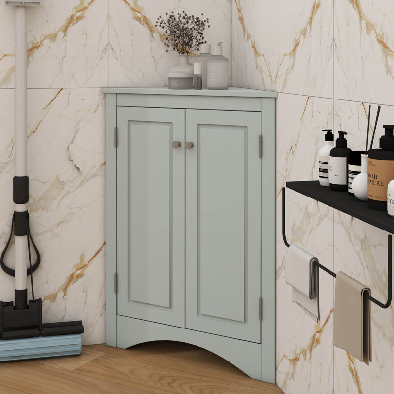 Armoire d'angle triangulaire avec tablettes réglables et portes chics, Gris
