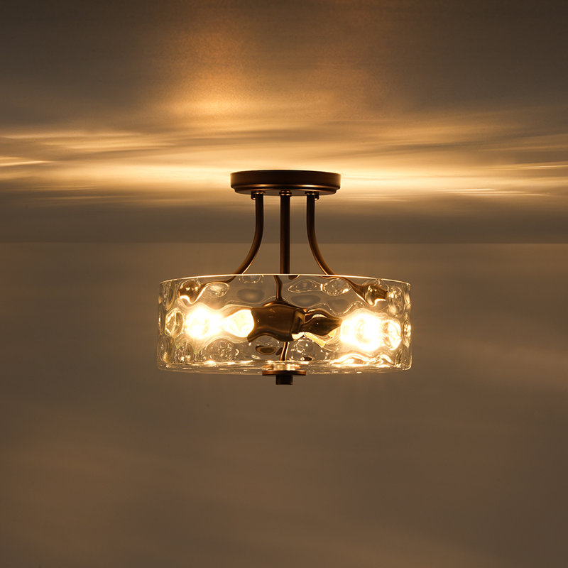 Plafonnier semi-encastré en verre Dezirey, Bronze frotté à l'huile