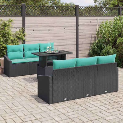  Ensemble de canapé de jardin manuel 7 pièces noir et bleu 100 x 55 x 73 cm