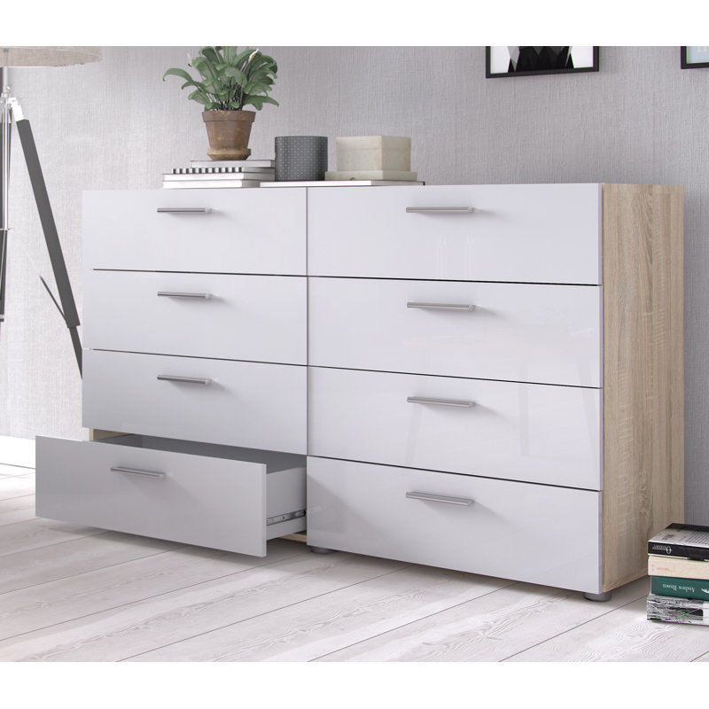 Gianna 8 Drawer 55.12" W Double Dresser, Oak/White