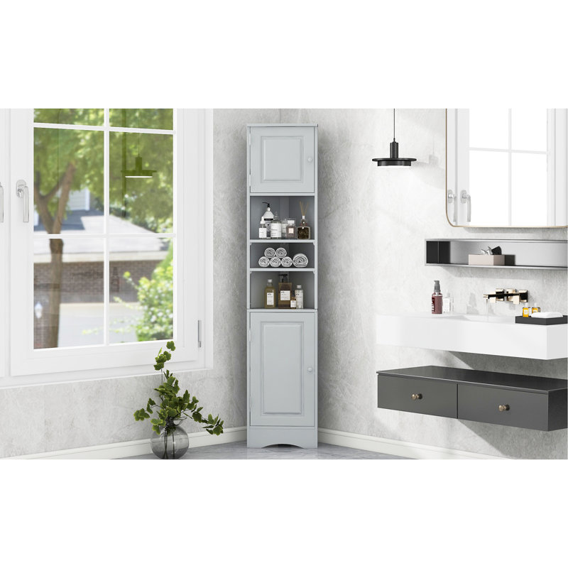 Armoire de coin multifonctionnelle pour le rangement de la salle de bain avec tablettes réglables et tablette ouverte
