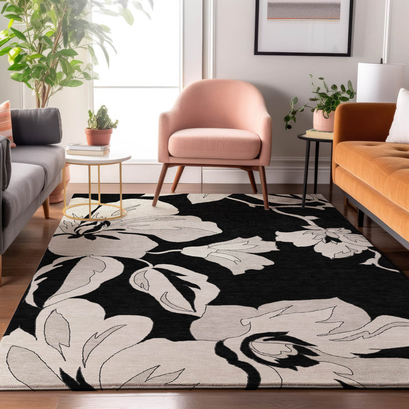 Premium Machine Washable Prisco Black Rug, Rectangle 9' x 12'