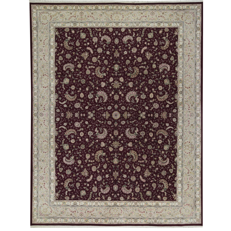 Tapis taupe et vin de haute qualité noué à la main