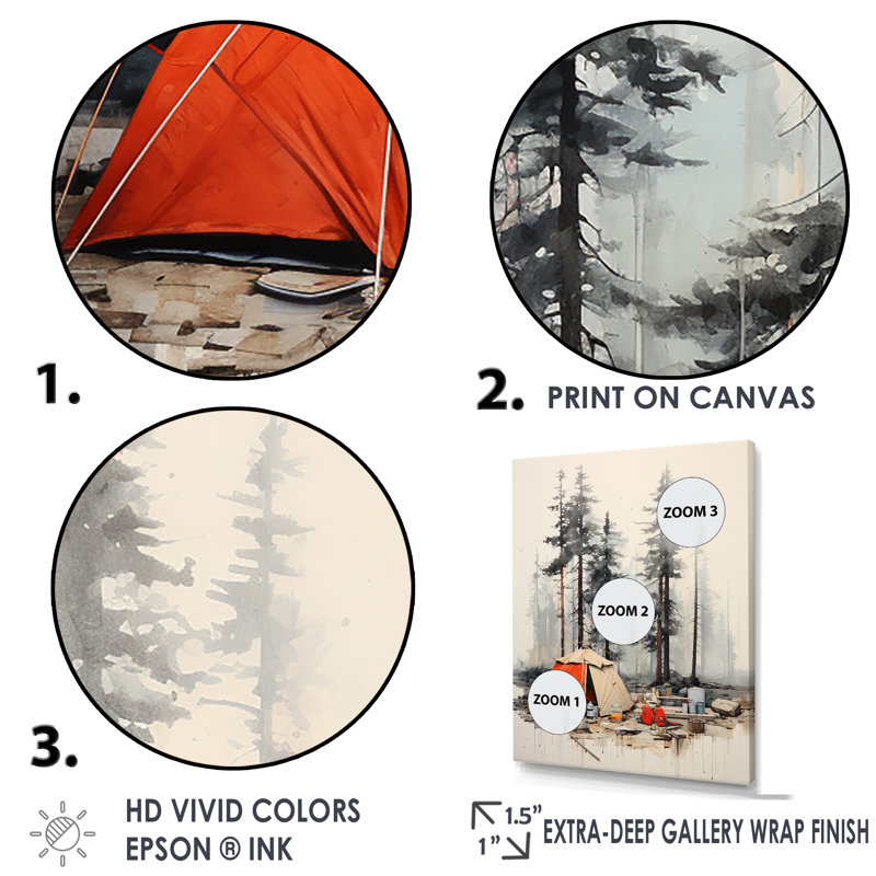 Minimalisme camping voyage collage I - impression, Cadre simple noir, H 32 po x l 16 po x P 1 po