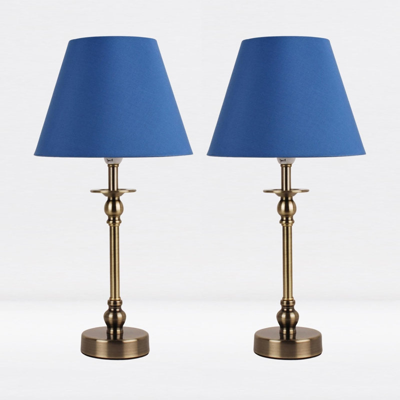 Lamons Metal Table Lamp, Antique Brass, Blue