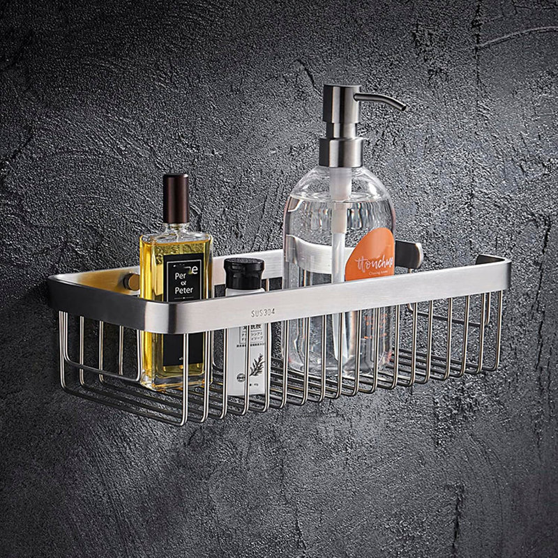 Metro Rectangular Shower Basket - Wall Mount - 12" Stainless Steel/Polished Nickel, Matt Black