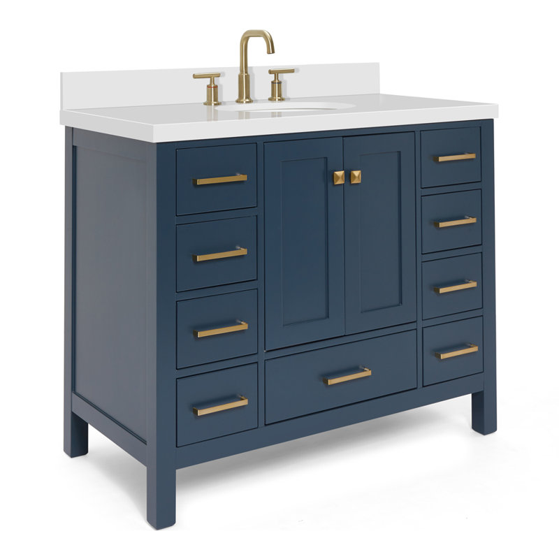 Ensemble de meuble-lavabo simple 43 po Cambridge, Bleu minuit / laiton satiné, 49"