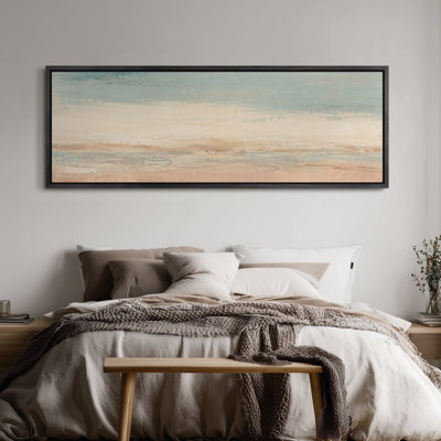 Extra Large Soft Blue Beige Blush Minimalist Coastal Abstract Framed Canvas Print Wall Art