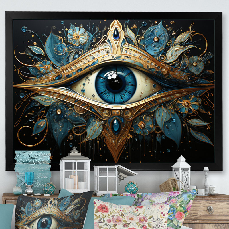 Judaism Hamsa Blessings Eye I - Judaism Wall Art, Cadre simple noir, H 34 po x l 44 po x P 1,5 po