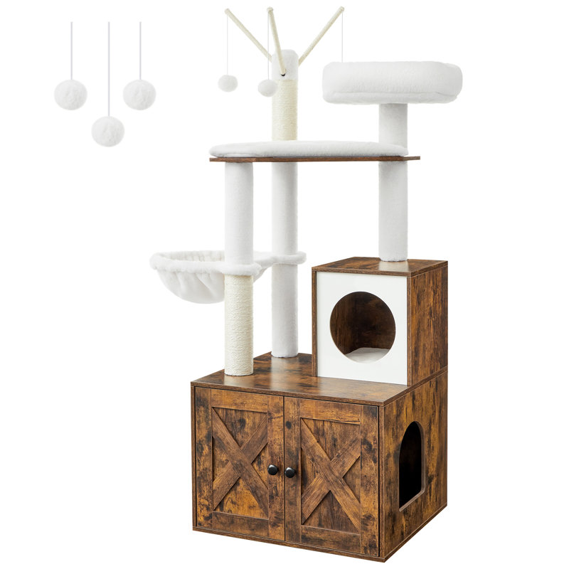 140cm H Cat Tree, Rustic Brown