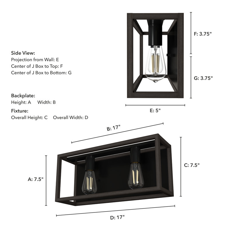 Luminaire mural pour meuble-lavabo 2 lumières Squire Manor, Noir mat / frêne foncé