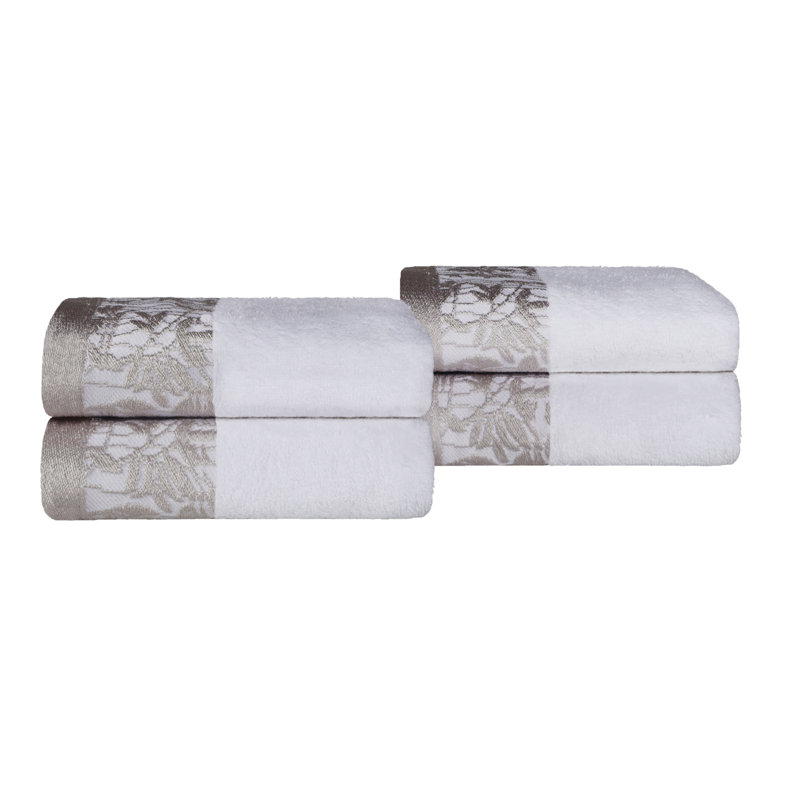 Blue Nile Mills 100% Cotton Floral Jacquard Border Assorted Bathroom Towel, White