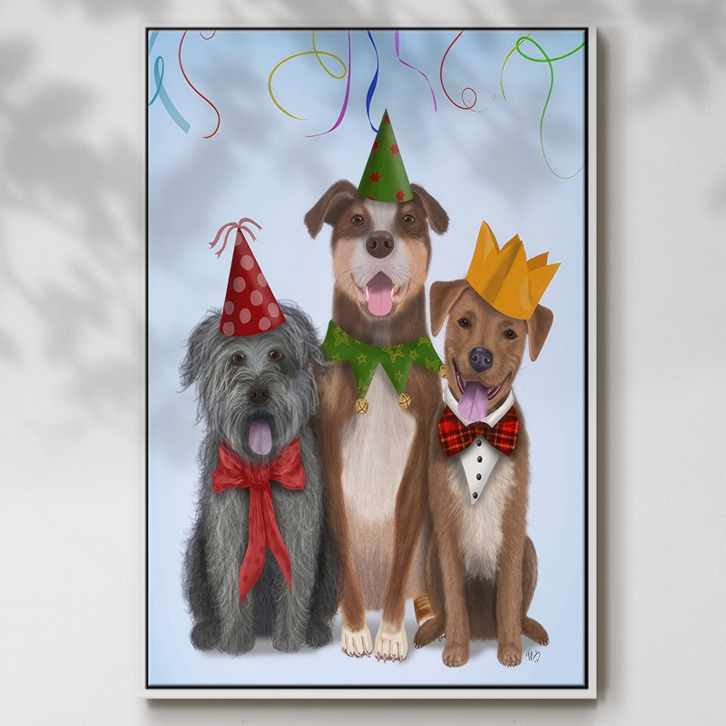 Christmas Party Mutts, toile tendue avec châssis, Blanc, H 41 po x l 27 po x P 1,5 po