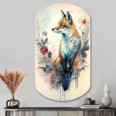 Cute Fox Floral Art III - Fox Cylinder Shape Irregular Metal Wall Decor