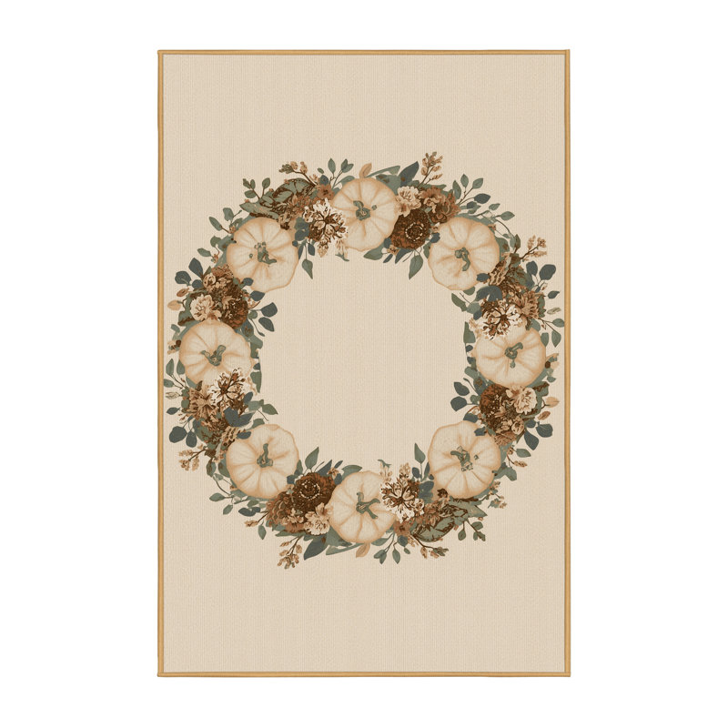 Tapis abstrait moderne et contemporain lavable à la machine Dyal Thanksgiving en beige - reliure brun clair, 8 x 10