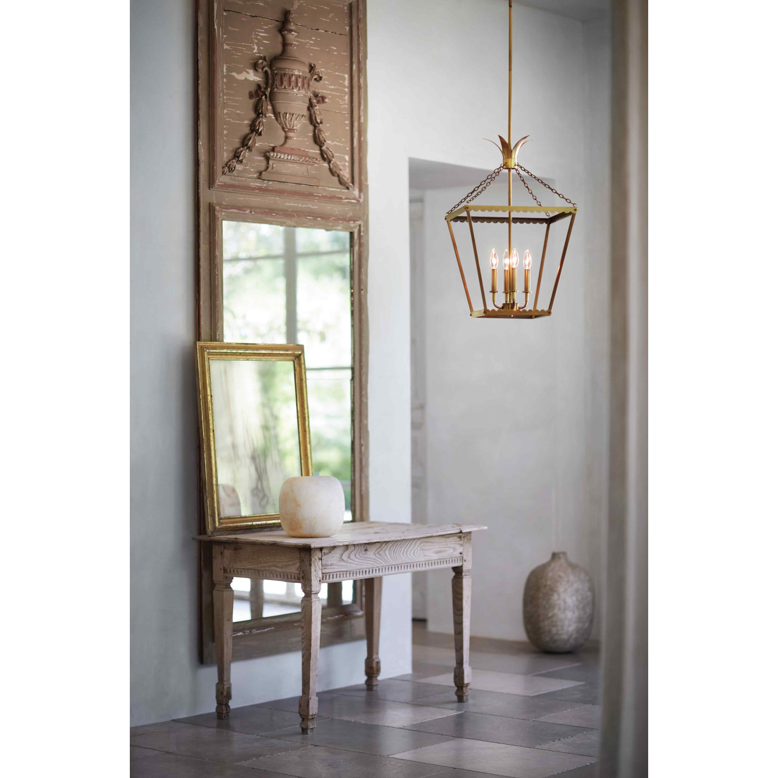 Gazala 4 Light Dimmable Pendant, Heritage Brass
