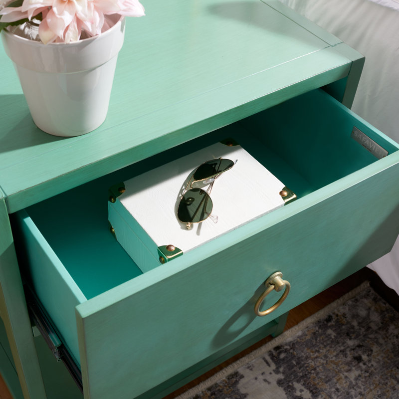 Élégante table de chevet en bois d'acacia l 21 po Yudi - Table de chevet moderne en bois avec tiroir et tablette de rangement dorés