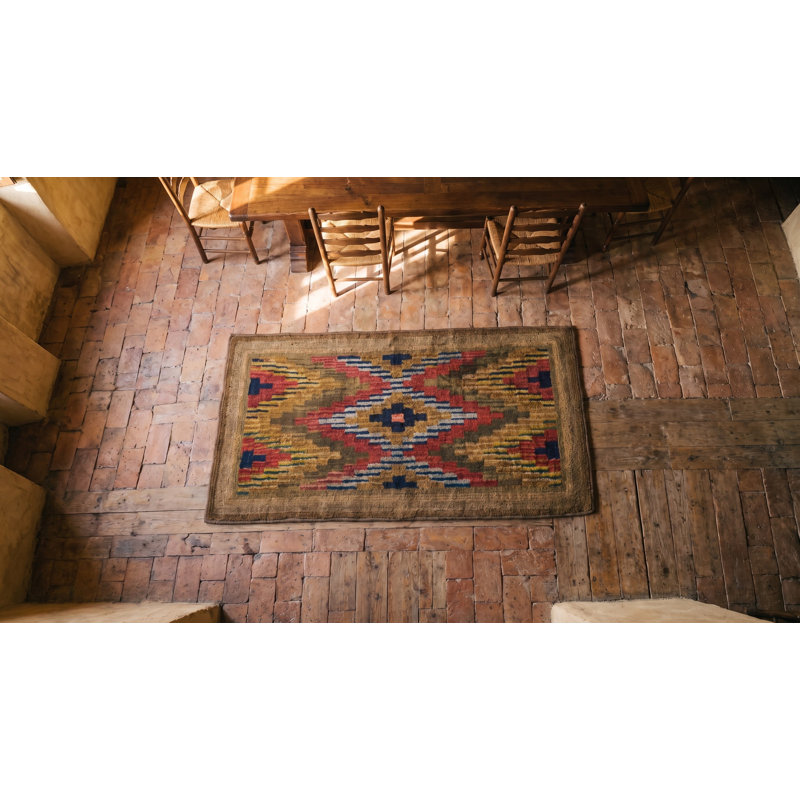 Antique American Hooked Rug Small Scatter Size Wool & Cotton Brown