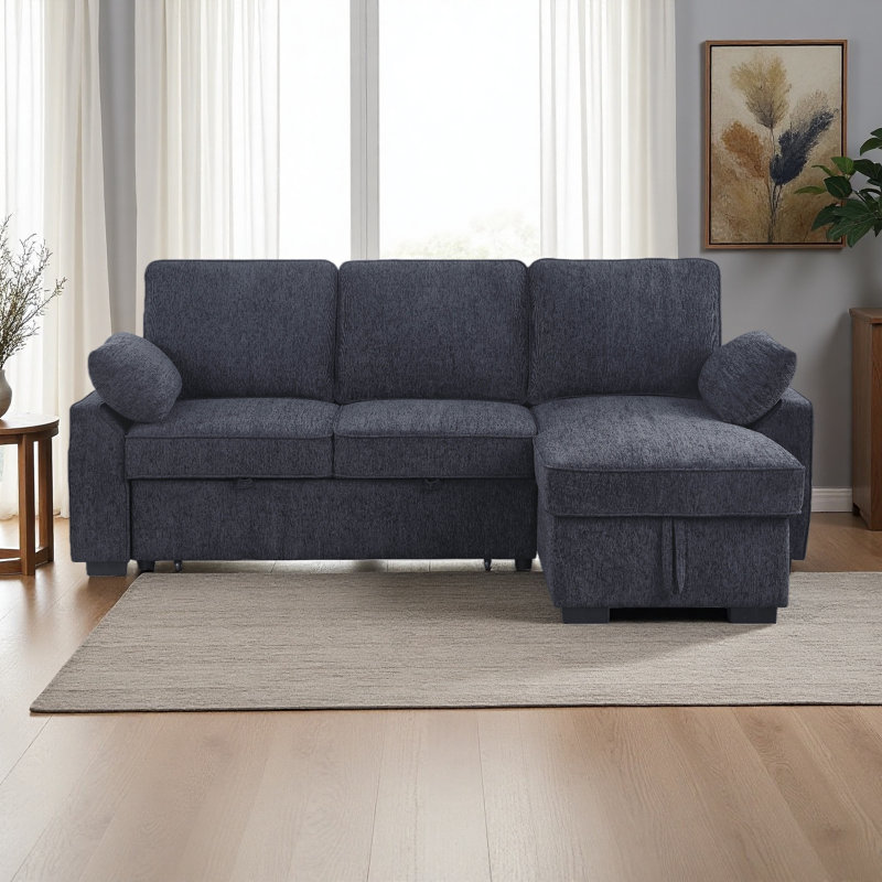 Canapé-lit modulaire réversible en tissu chenille l 91 po Mackenzie, Gris anthracite