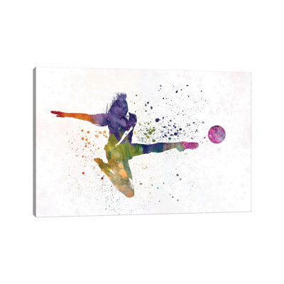 Woman Soccer Player 04 In Watercolour 2 by Paul Rommer - Wrapped Canvas Painting