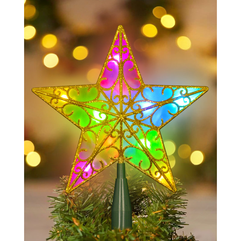 Gold Glitter 9-Inch Star Christmas Tree Topper with Smart Light