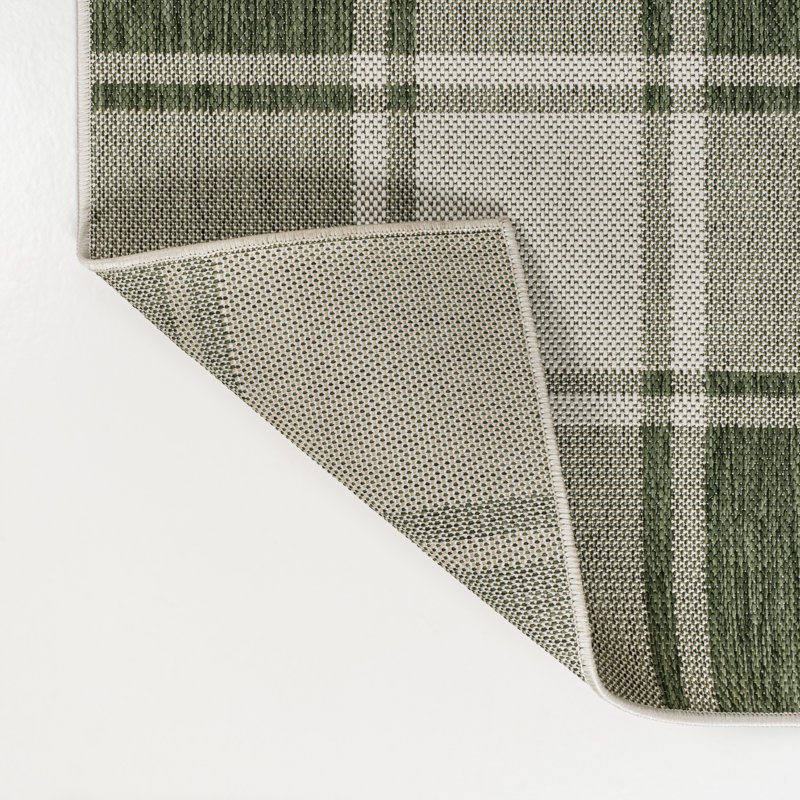 Sabine Traditional Farmhouse Bold Gingham Green/Cream Indoor/Outdoor Rug, Rectangle 7'10" x 10'