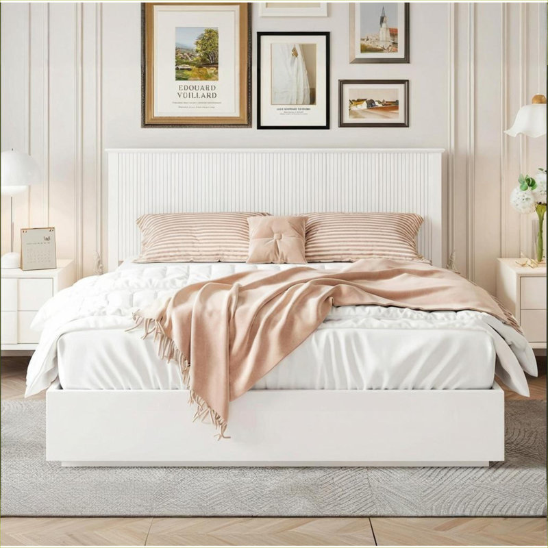 Base de lit hybride en bois massif blanc classique classique, mobilier de chambre contemporain compatible avec des matelas de 8 à 10 pouces, capacité de poids de 600 lb