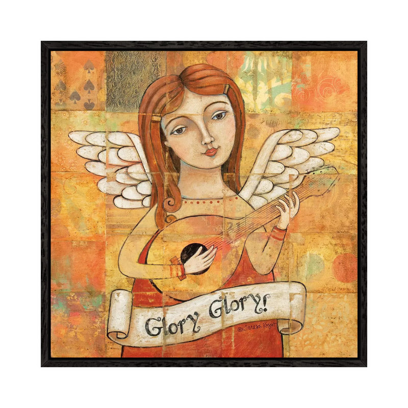 Angel with Guitar 1 Piece Wall Art on Canvas, 45.72cm H x 45.72cm W x 3.81cm D, Black Floater Framed