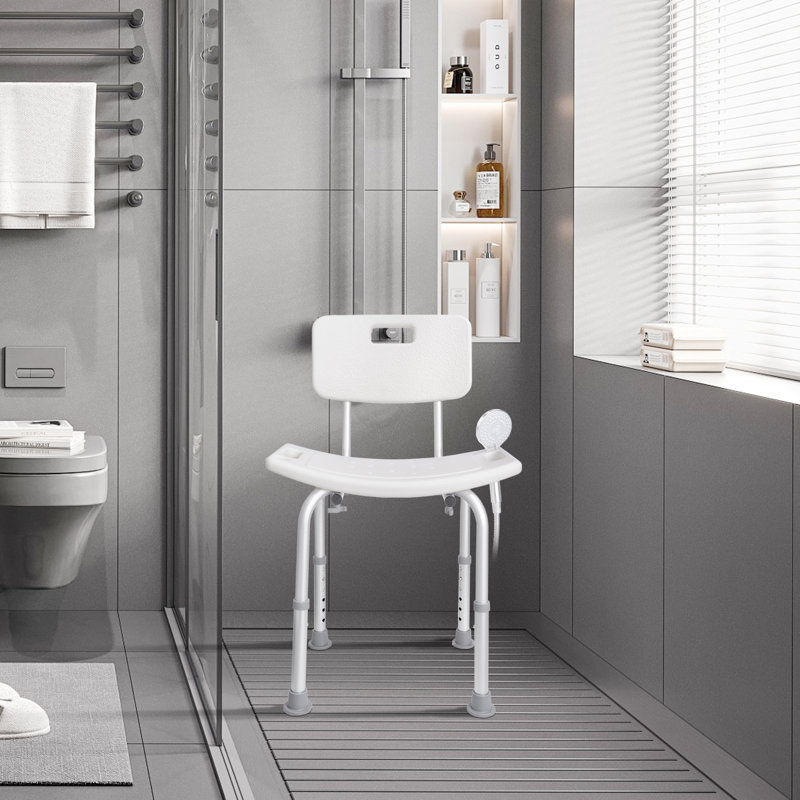 Chaise de douche à hauteur réglable avec dossier et pieds antidérapants, siège de bain pour personnes âgées et handicapées, capacité de 350 lb