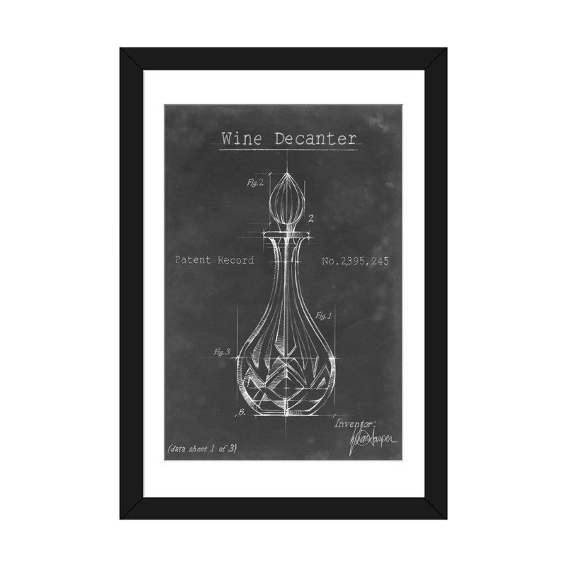 «Barware Blueprint VIII», impression sur toile, Papier d'art encadré noir, Blanc, H 24 po x l 16 po x P 1 po