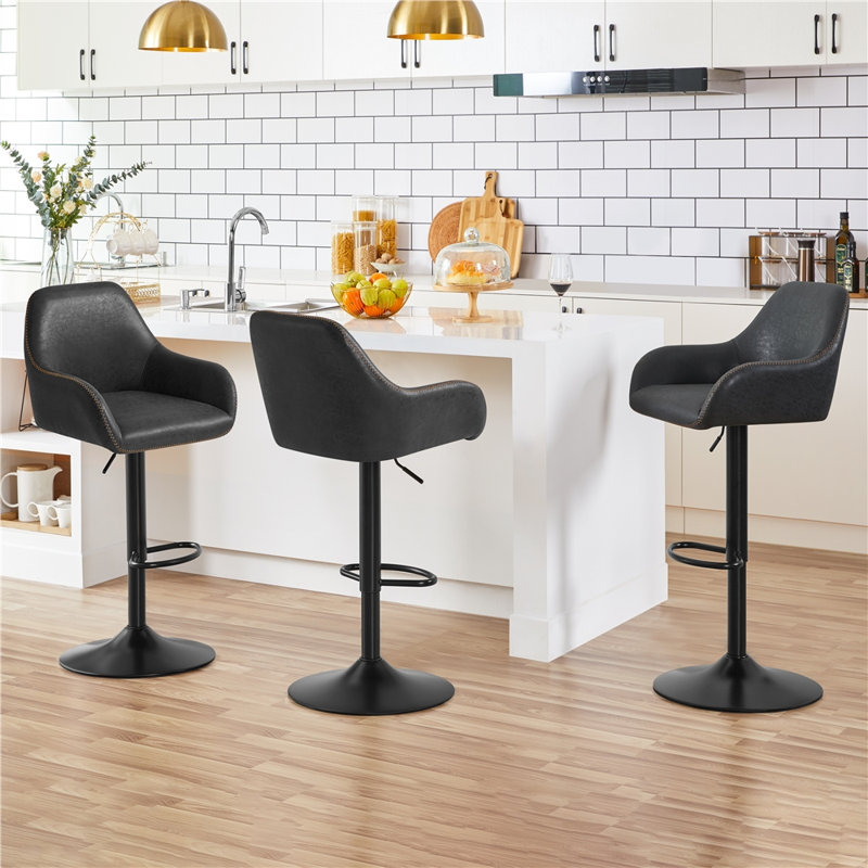 Rotatable and Height-adjustable  Bar Stool, Black
